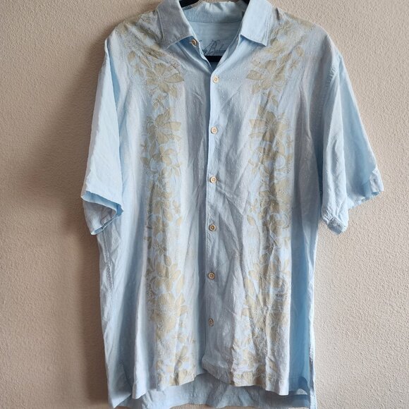 Tommy Bahama Mens Hawaiian Button Down Shirt Shot Sleeve Striped Blue Size L - Picture 1 of 10
